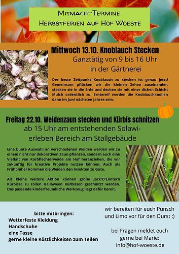 Mitmach-Termine Herbstferien auf Hof Woeste